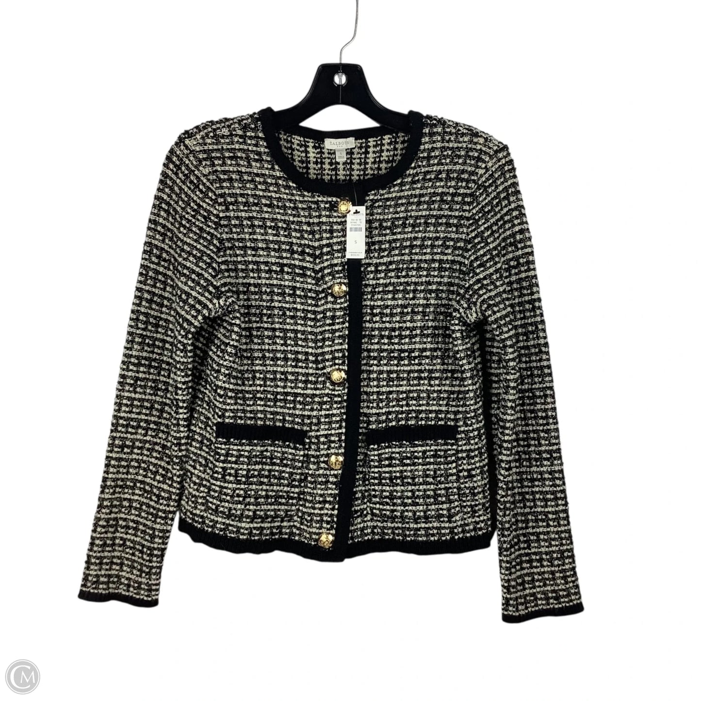 Sweater Cardigan By Talbots In Black & Cream, Size: S
