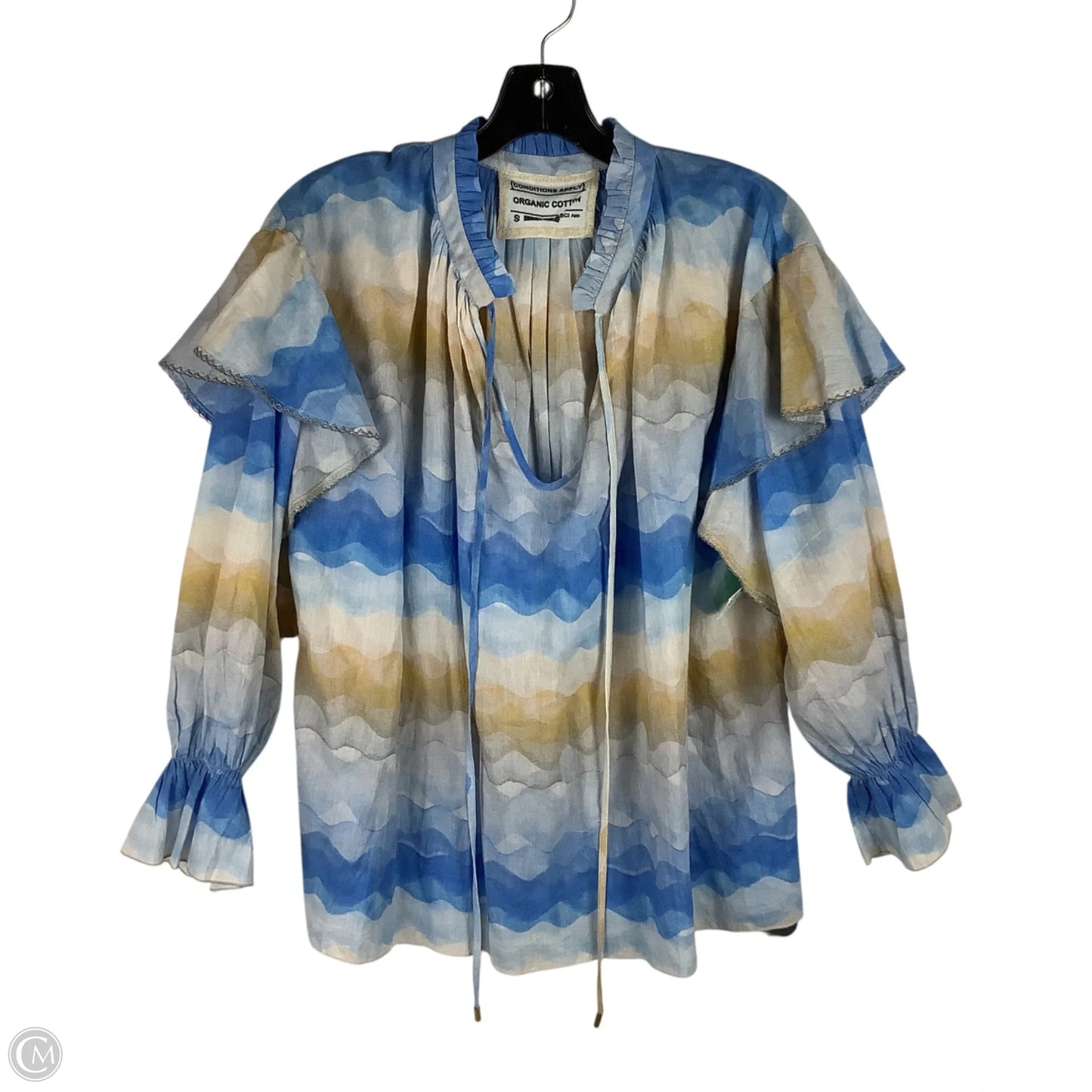 Top Long Sleeve By Conditions Apply In Blue & Cream, Size: S