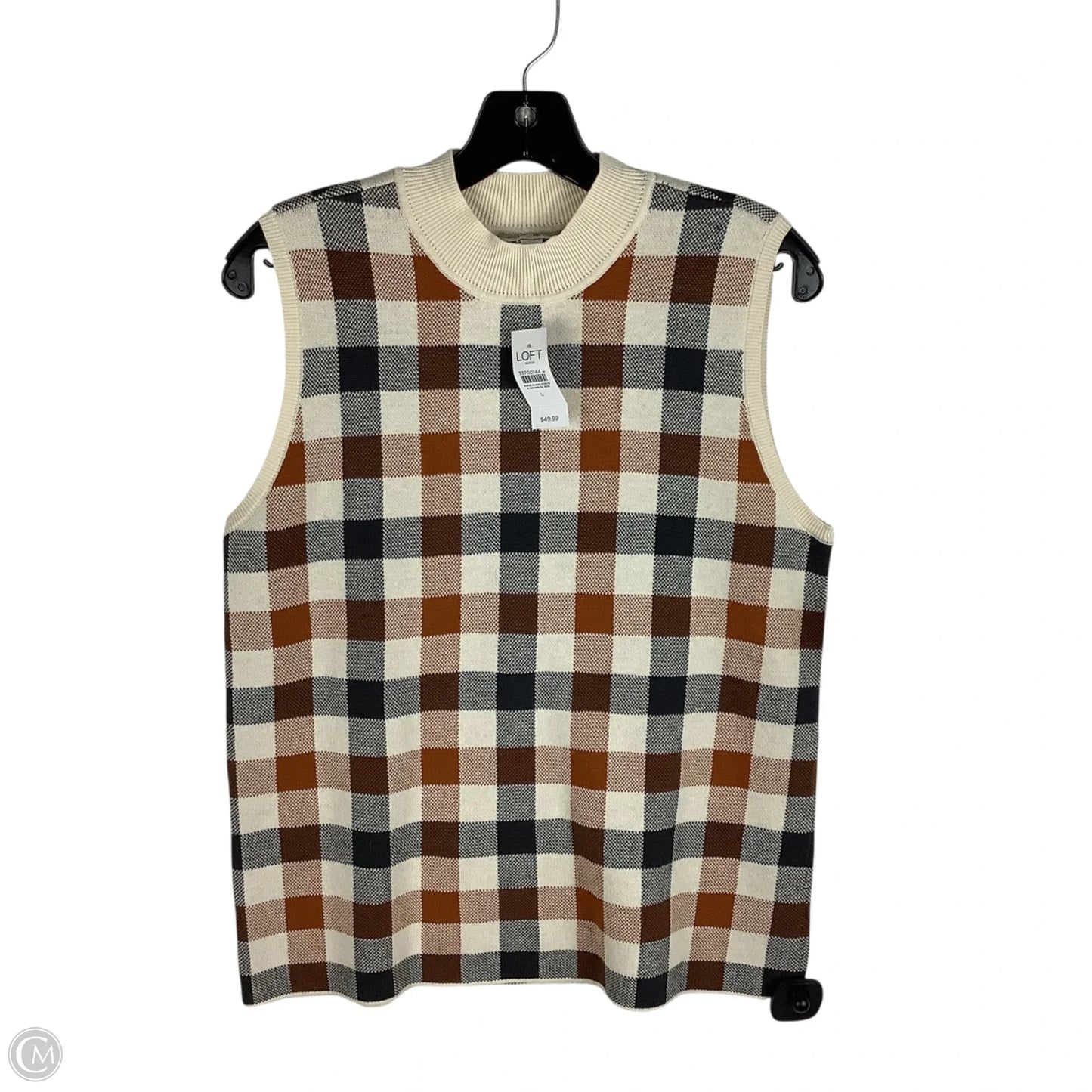 Top Sleeveless By Loft In Plaid Pattern, Size: L