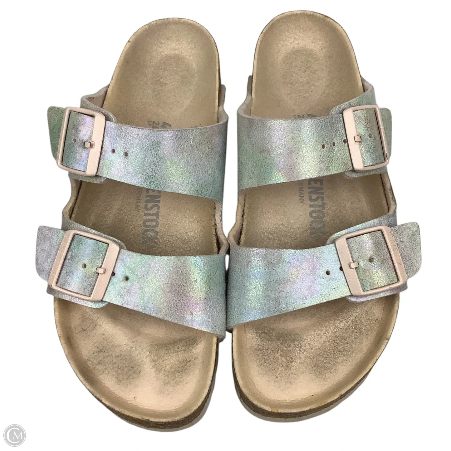 Sandals Flats By Birkenstock In Silver, Size: 9