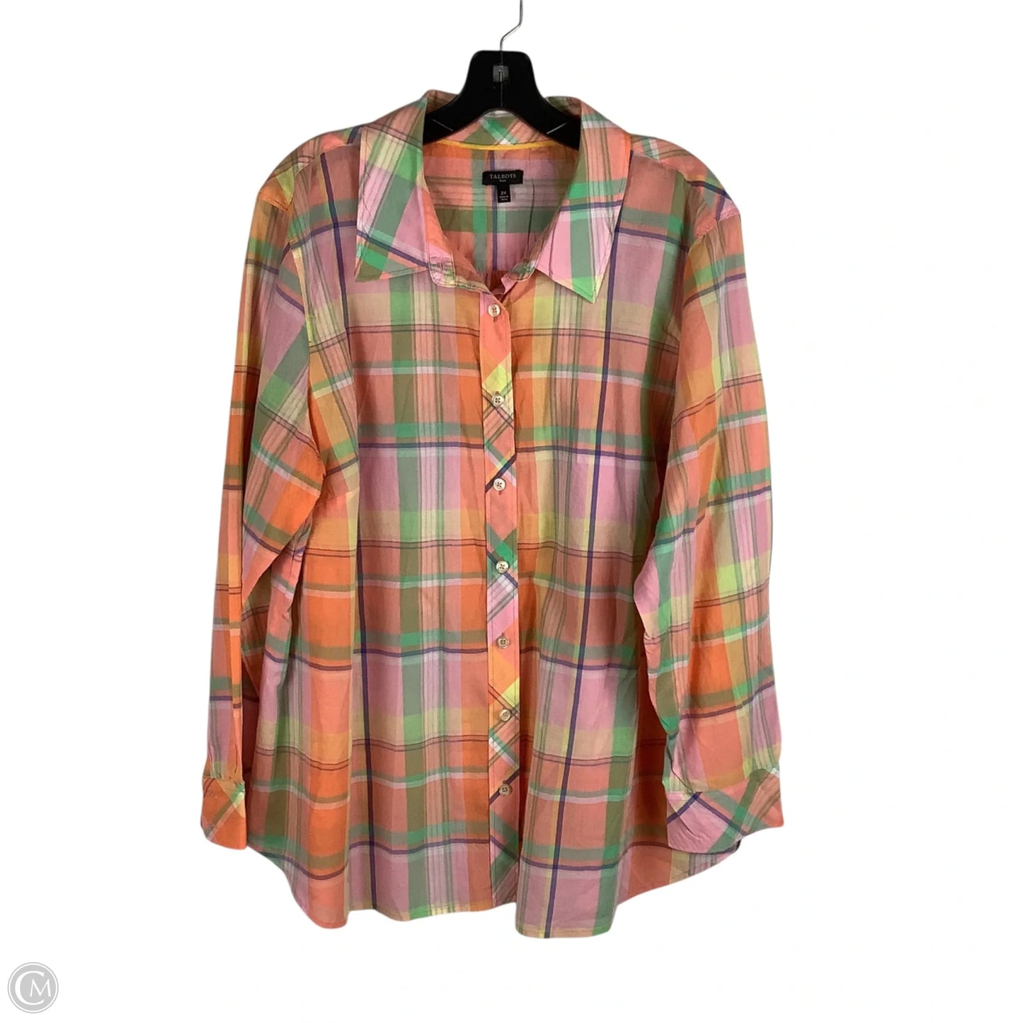 Top Long Sleeve By Talbots In Checkered Pattern, Size: 2x