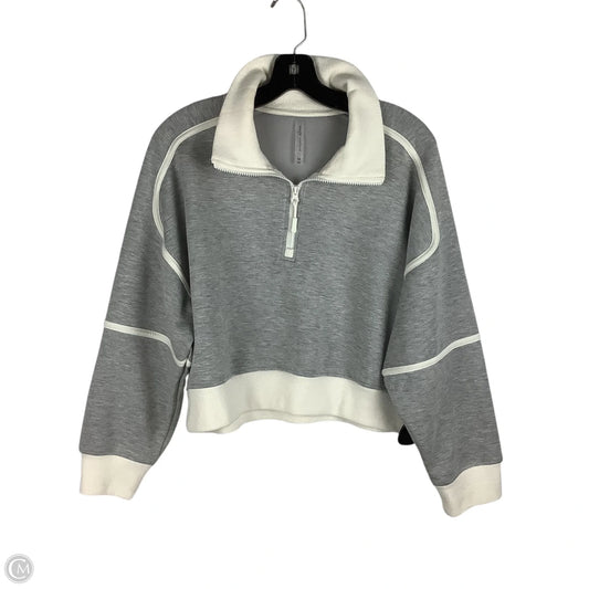 Athletic Top Long Sleeve Collar By Simply Southern In Cream & Grey, Size: M