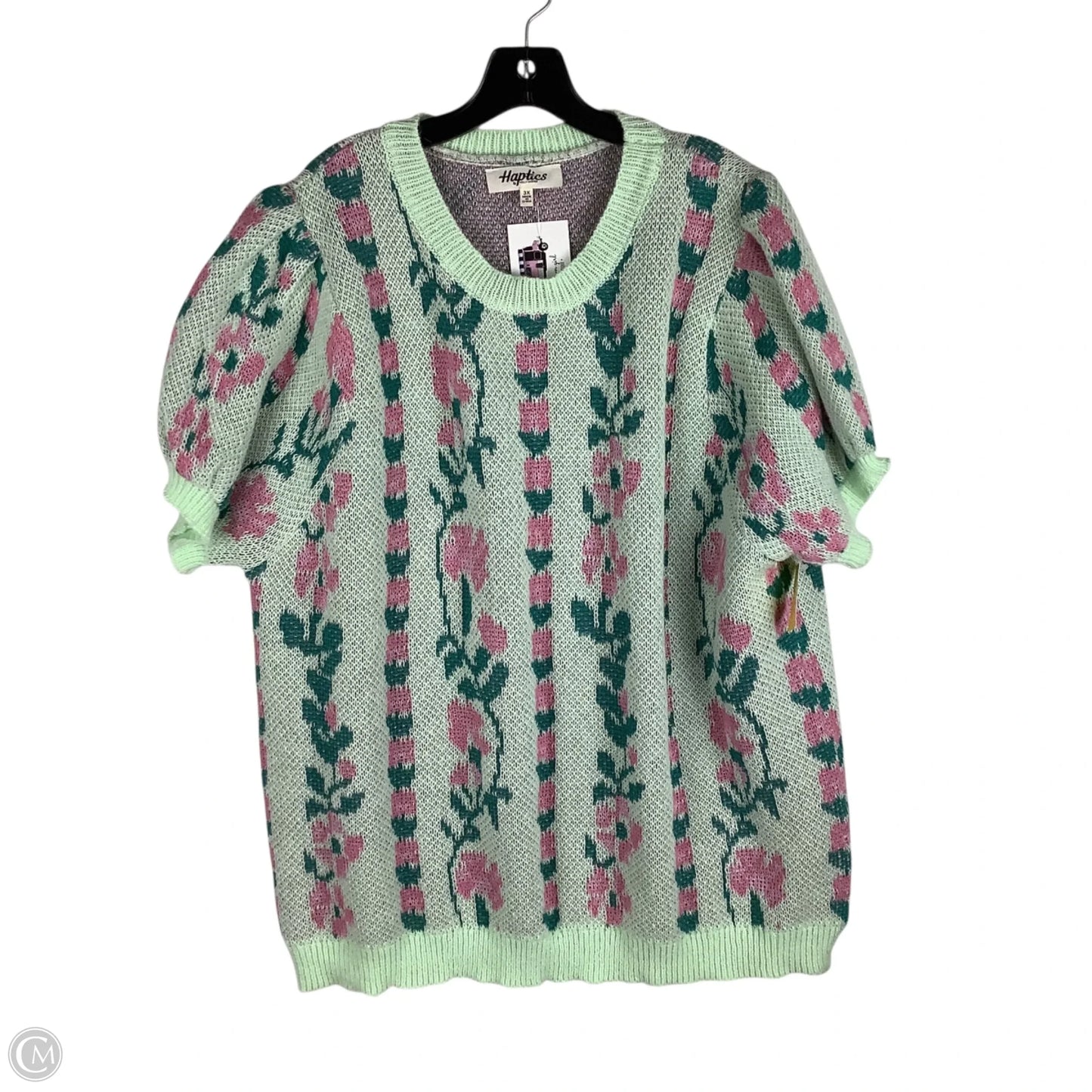 Sweater Short Sleeve By Haptics In Green & Pink, Size: 3x