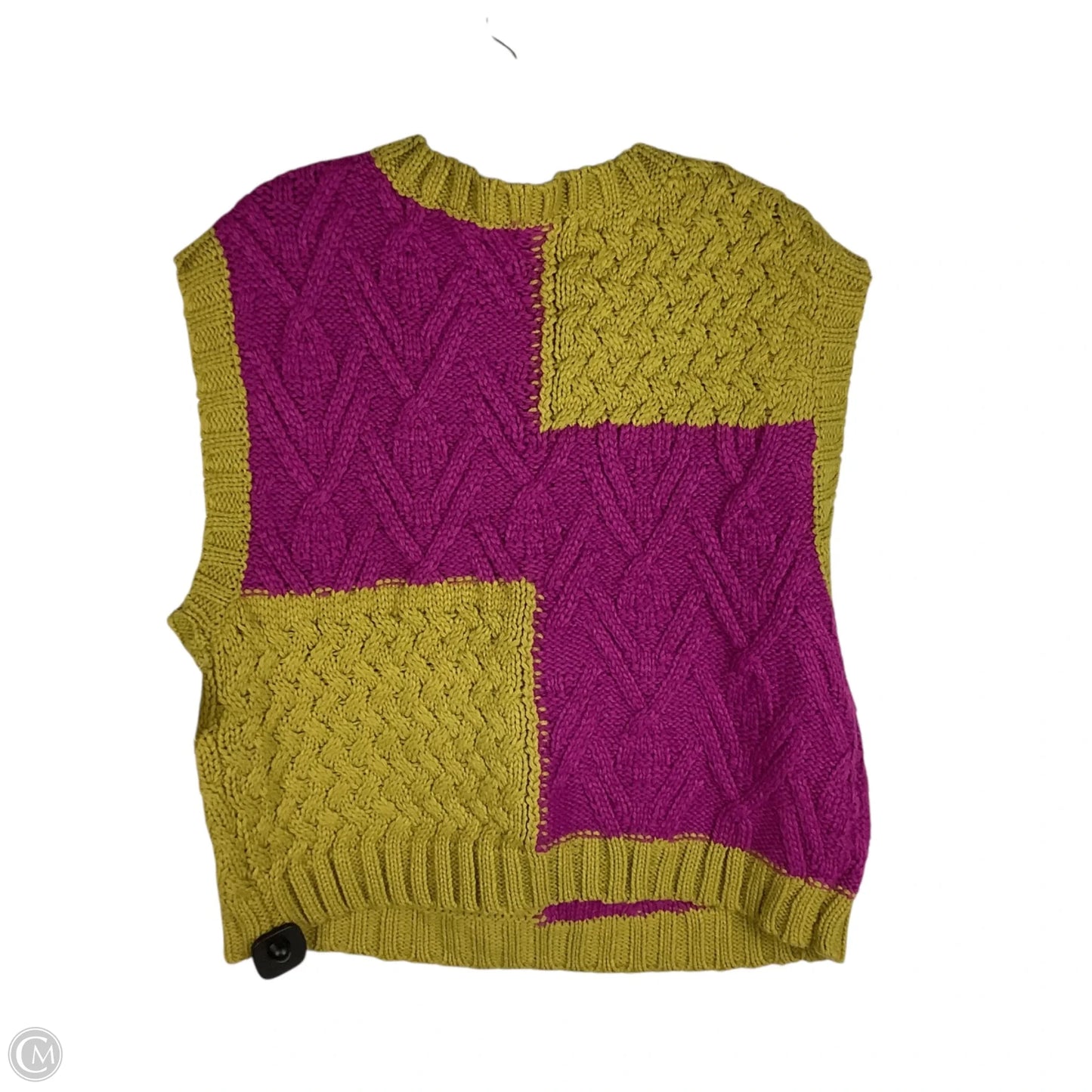 Sweater Short Sleeve By Ces Femme In Purple & Yellow, Size: M