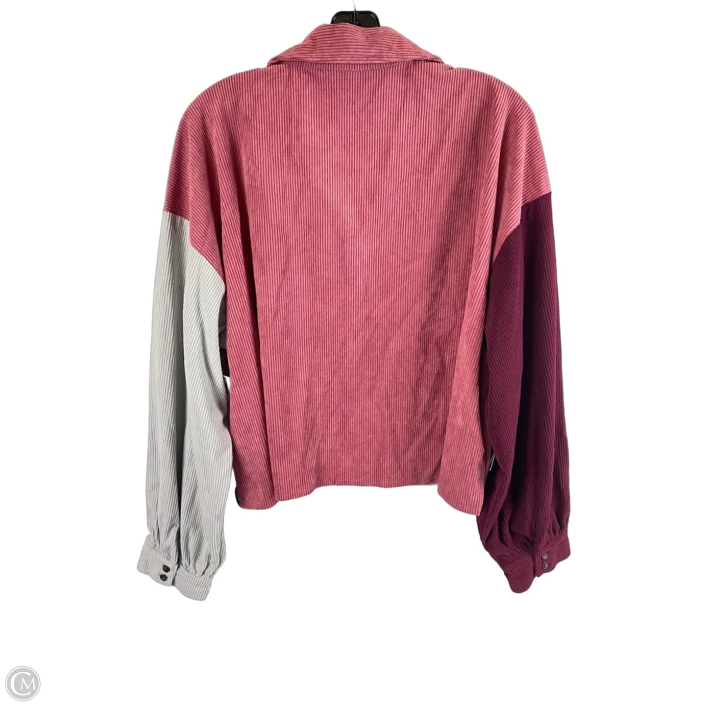 Jacket Shirt By Simply Southern In Grey & Pink, Size: Xl