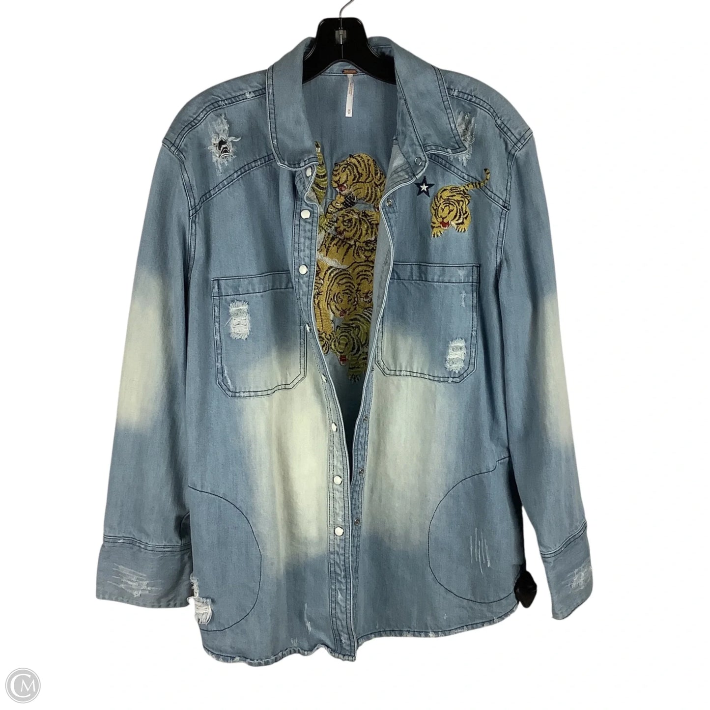 Shirt Jacket Denim By Free People In Blue Denim, Size: M
