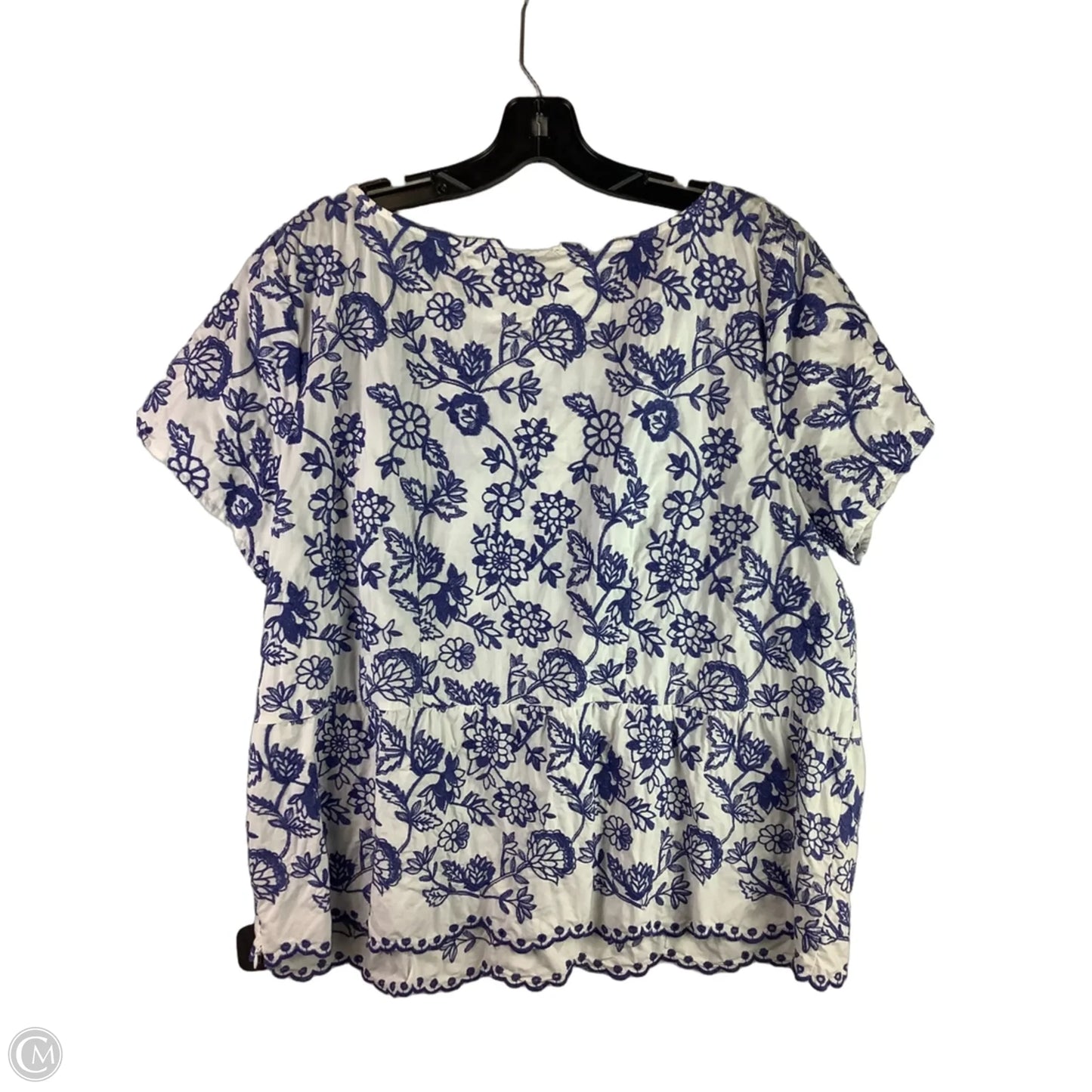Top Short Sleeve By Talbots In Blue & White, Size: 1x