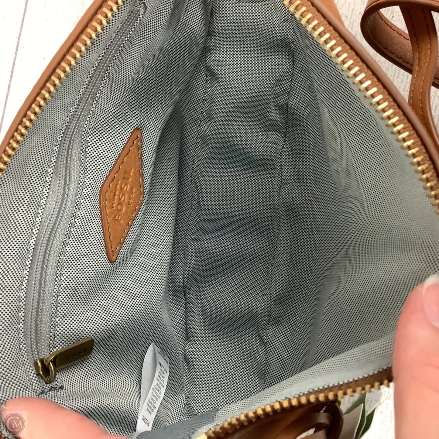 Handbag Leather By Fossil, Size: Medium