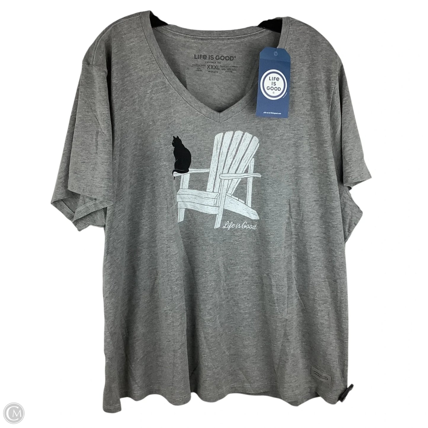 Top Short Sleeve By Life Is Good In Grey, Size: 3x