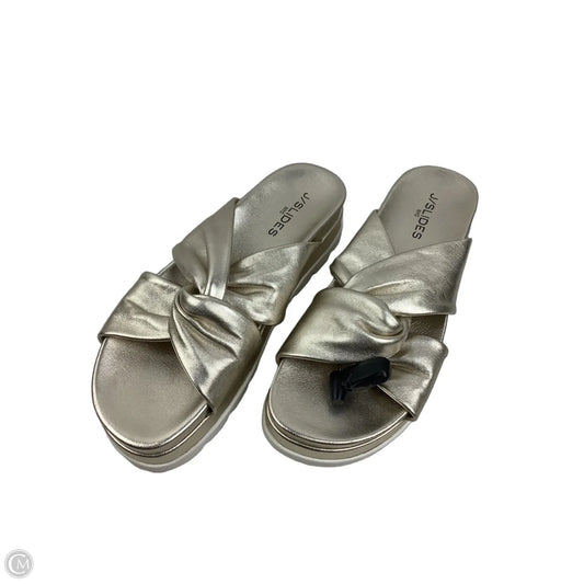 Sandals Heels Platform By J Slides In Gold, Size: 9