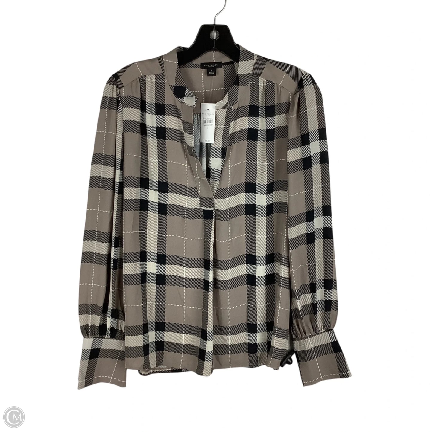 Top Long Sleeve By Ann Taylor In Plaid Pattern, Size: S