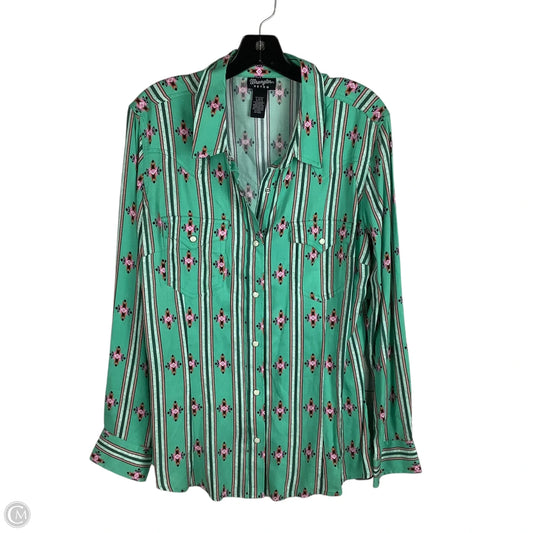 Top Long Sleeve By Wrangler In Green, Size: L