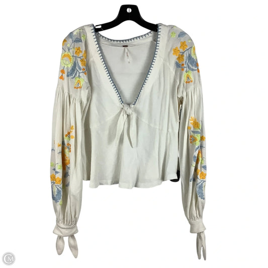 Top Long Sleeve By Free People In White & Yellow, Size: M