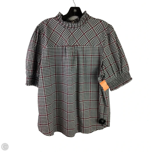 Top Short Sleeve By Loft In Plaid Pattern, Size: Xxl