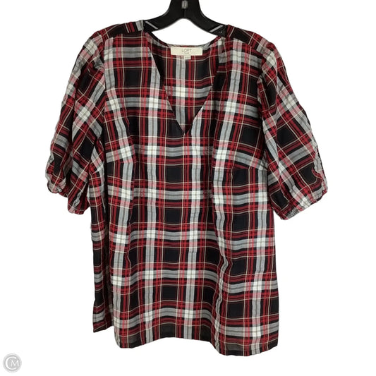 Top Short Sleeve By Loft In Plaid Pattern, Size: 18
