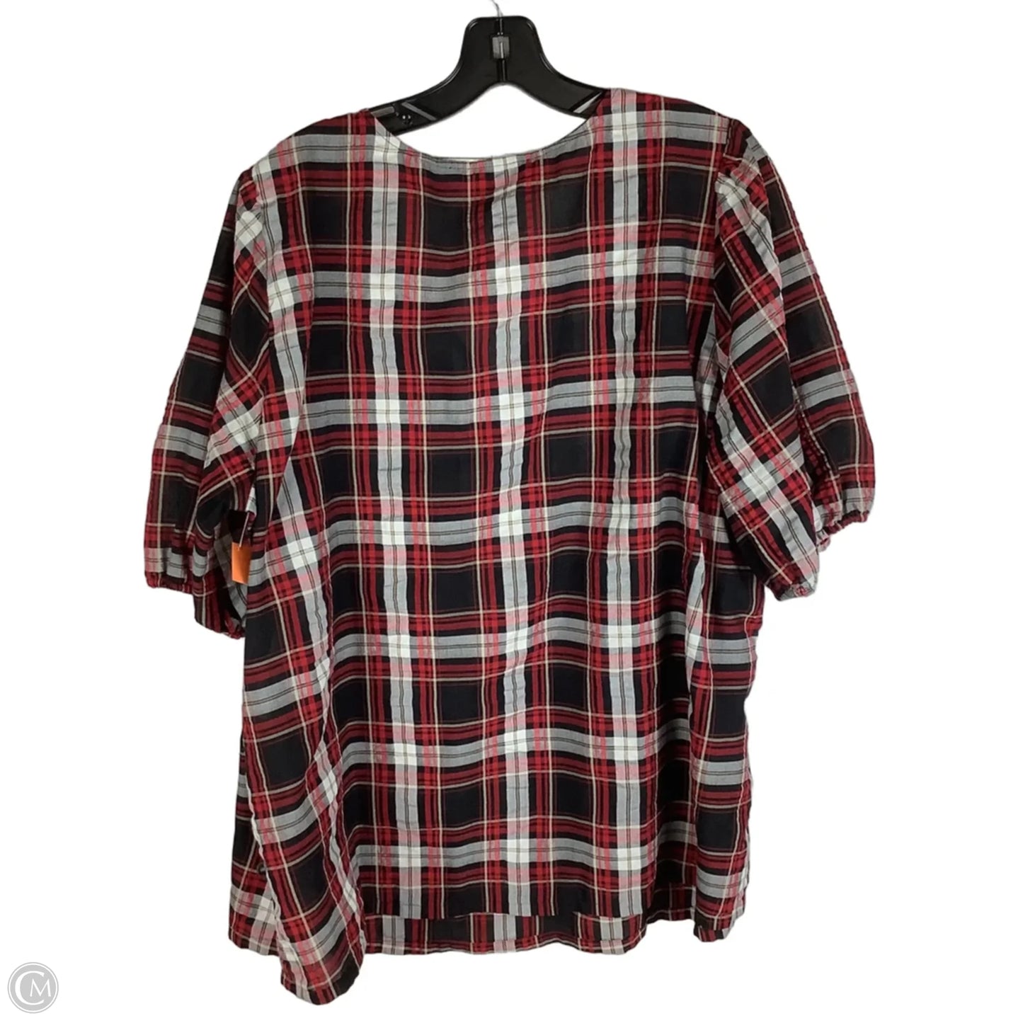Top Short Sleeve By Loft In Plaid Pattern, Size: 18