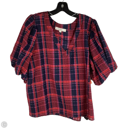 Top Short Sleeve By Loft In Plaid Pattern, Size: Xxl