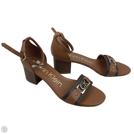 Sandals Heels Block By Calvin Klein In Brown, Size: 10