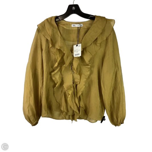 Top Long Sleeve By Zara In Green, Size: M