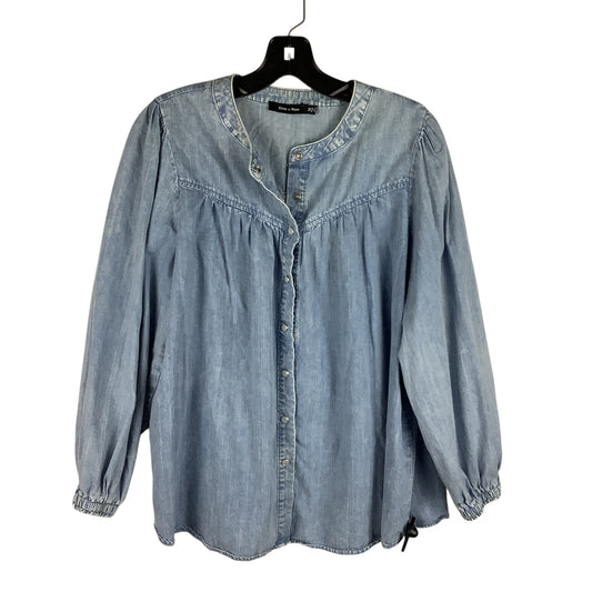 Top Long Sleeve By Doe & Rae In Blue Denim, Size: M