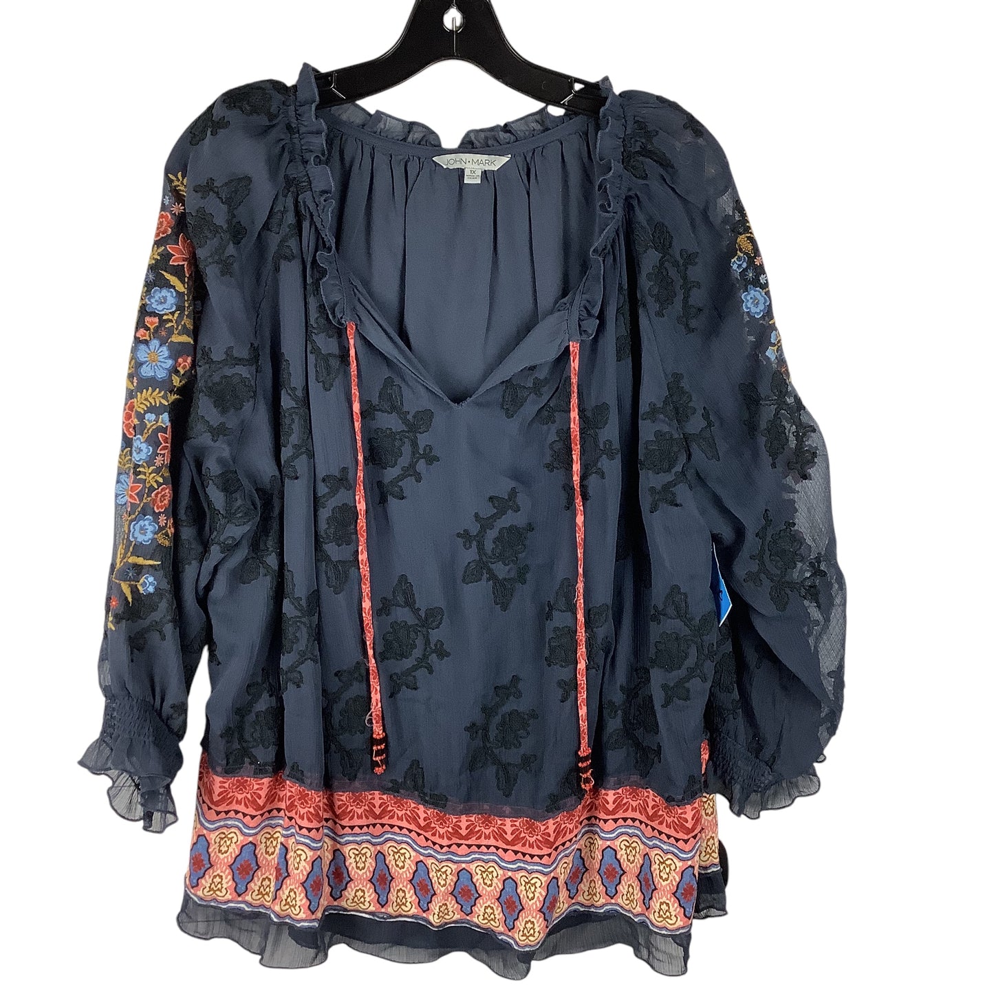 Top Long Sleeve By John Mark In Navy, Size: 1x