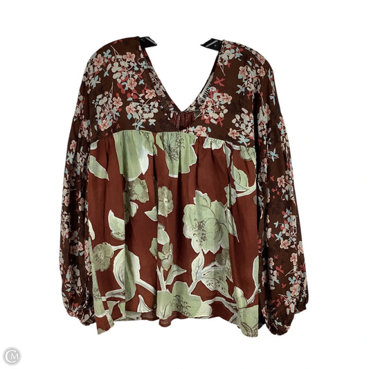 Top Long Sleeve By Cmc In Brown, Size: L