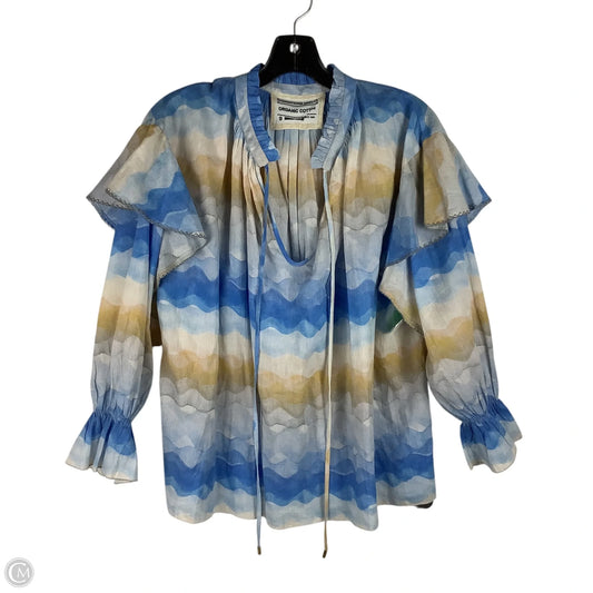 Top Long Sleeve By Conditions Apply In Blue & Cream, Size: S