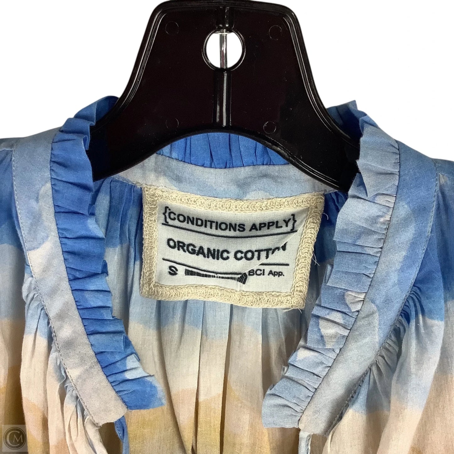 Top Long Sleeve By Conditions Apply In Blue & Cream, Size: S