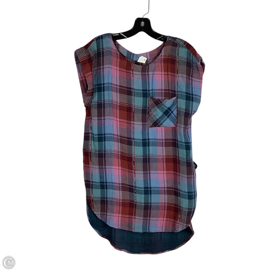 Tunic Short Sleeve By Akemi And Kin In Plaid Pattern, Size: S