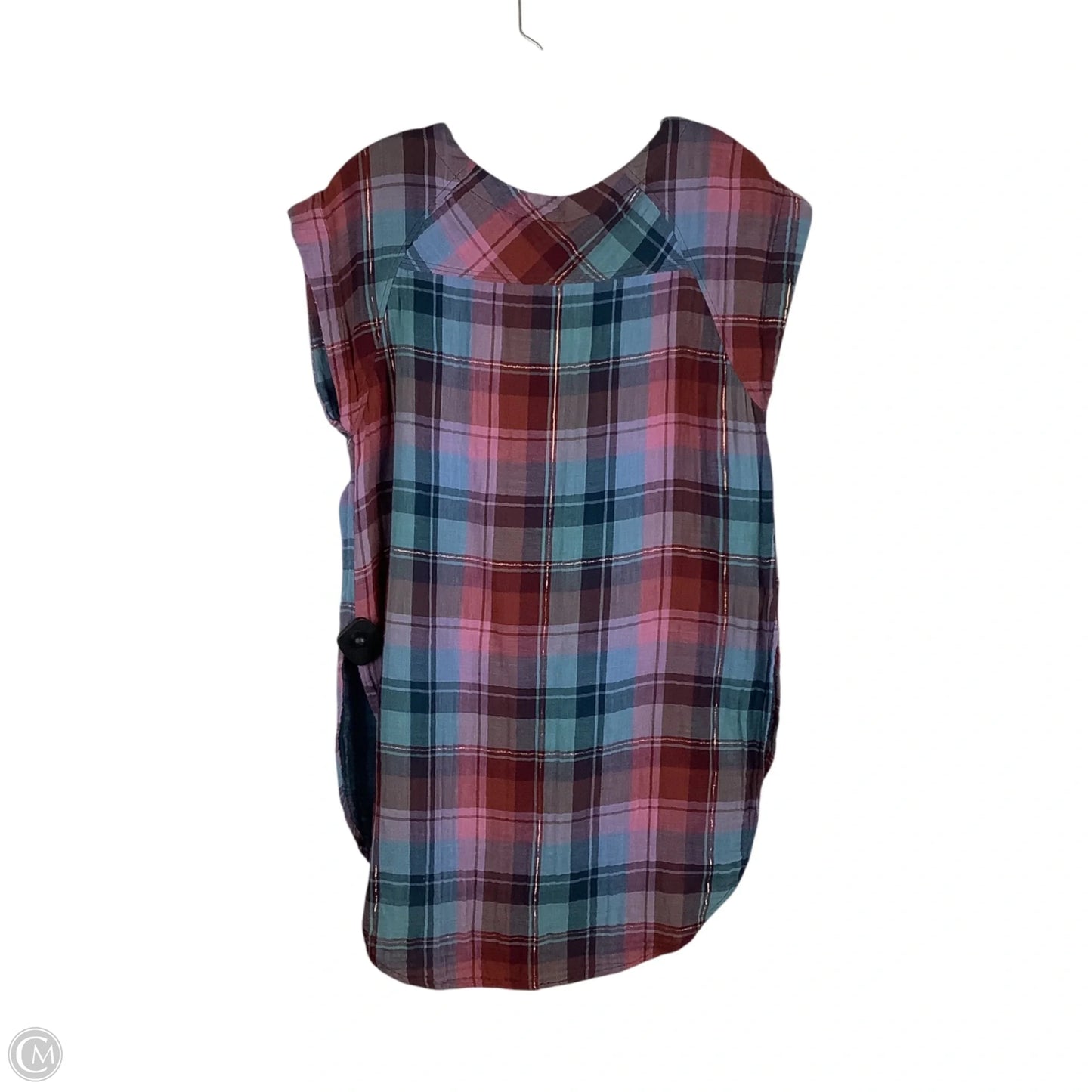 Tunic Short Sleeve By Akemi And Kin In Plaid Pattern, Size: S