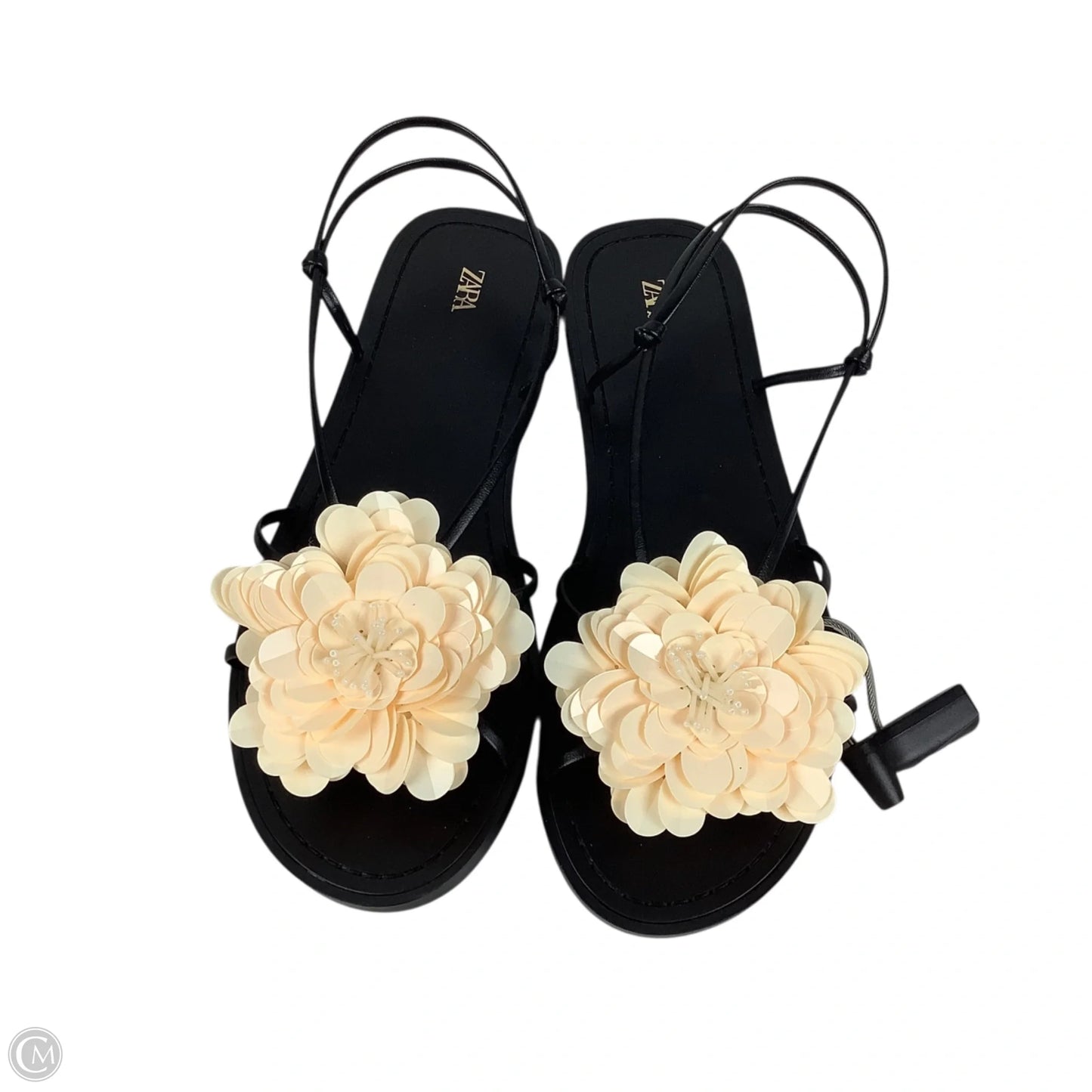 Sandals Flats By Zara In Black & Cream, Size: 7 (37)