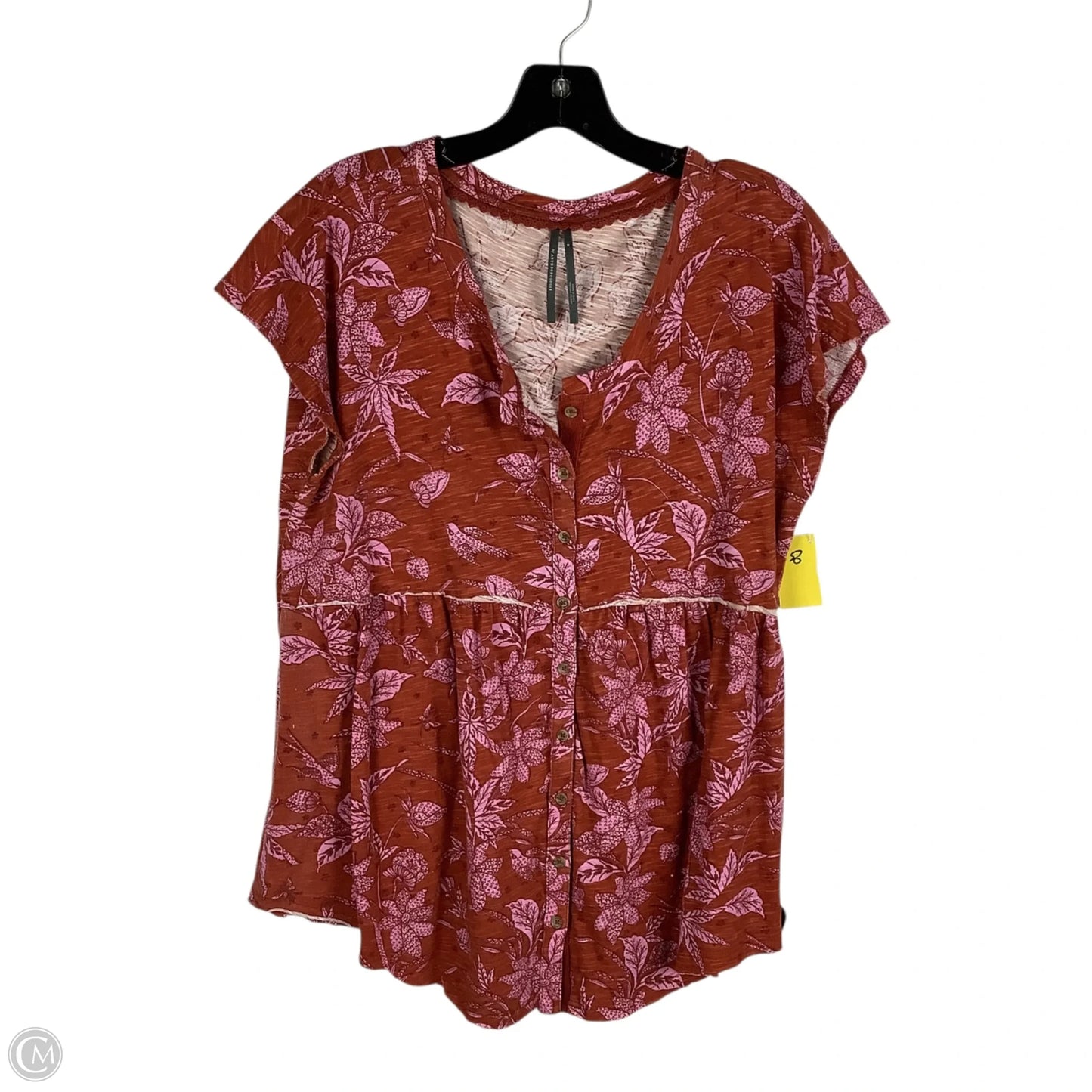 Top Short Sleeve By Anthropologie In Orange & Pink, Size: M