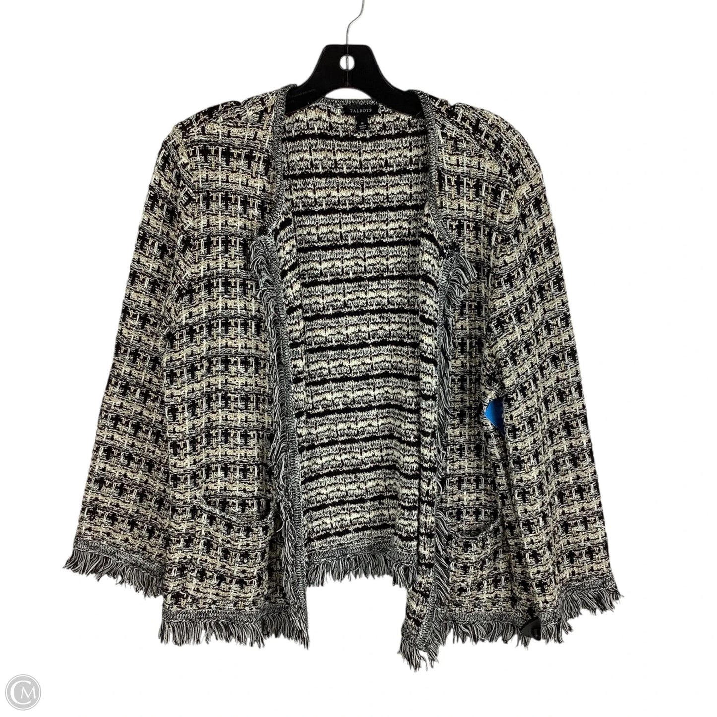 Sweater Cardigan By Talbots In Black & Cream, Size: M