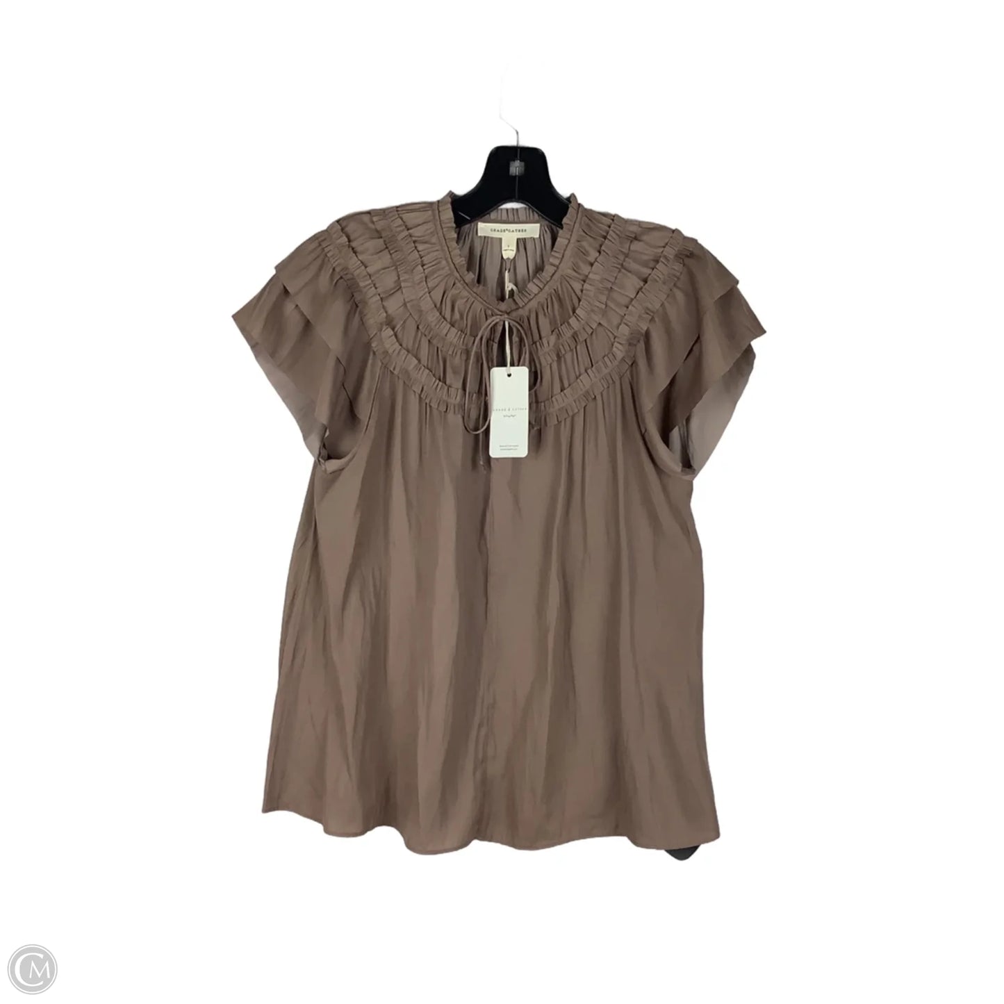 Top Short Sleeve By Grade & Gather In Brown, Size: S