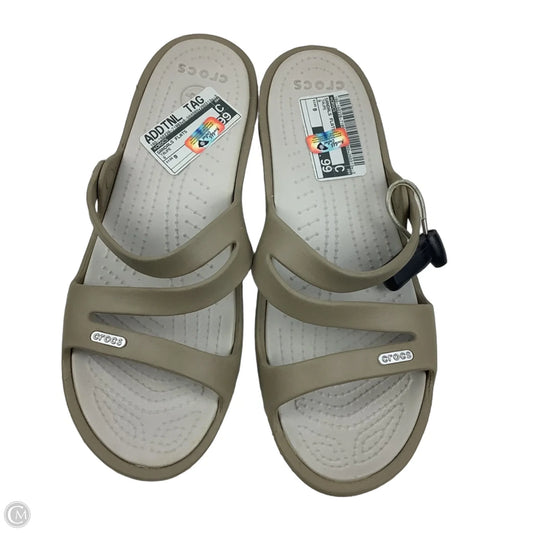 Sandals Flats By Crocs In Taupe, Size: 9