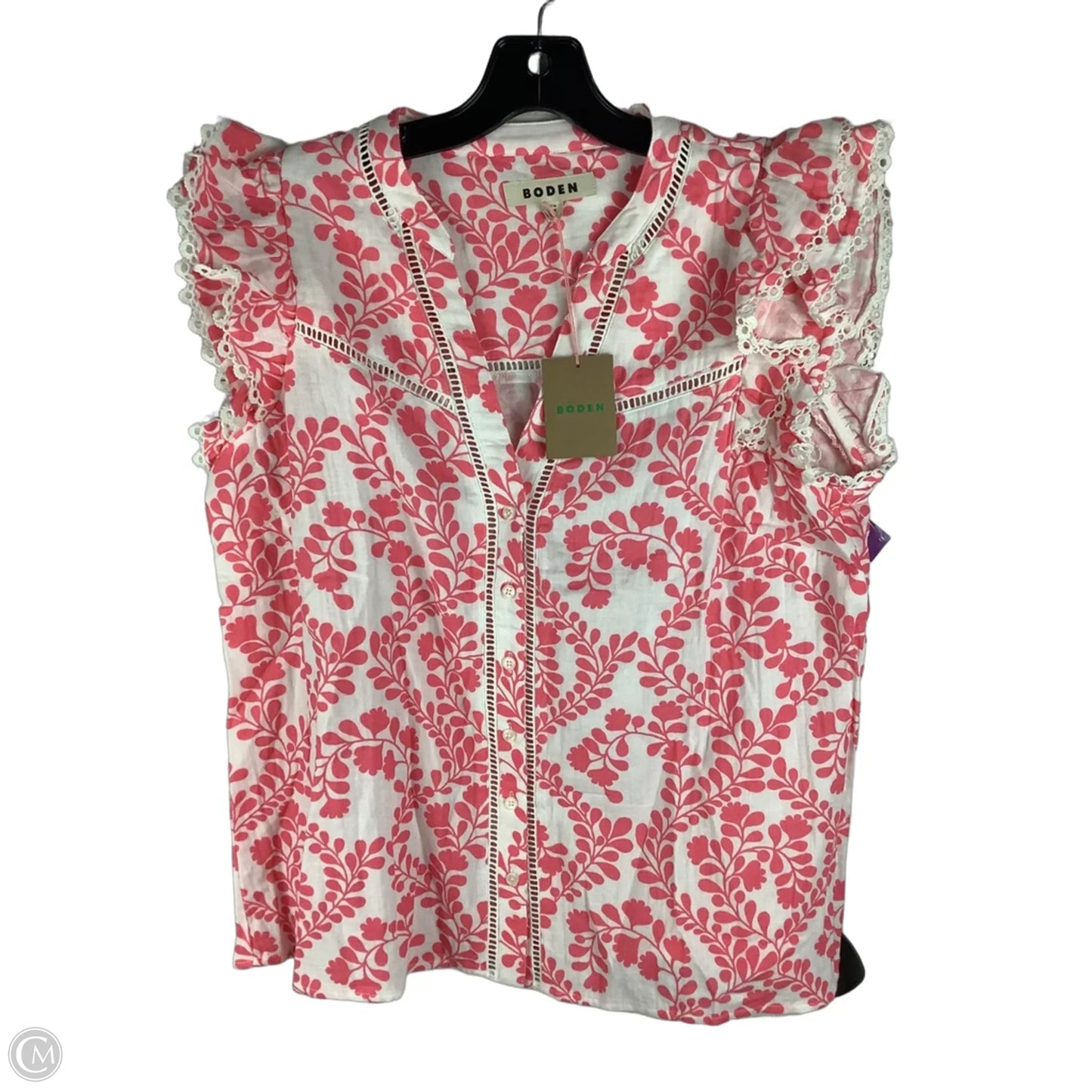 Top Short Sleeve By Boden In Pink & White, Size: 10
