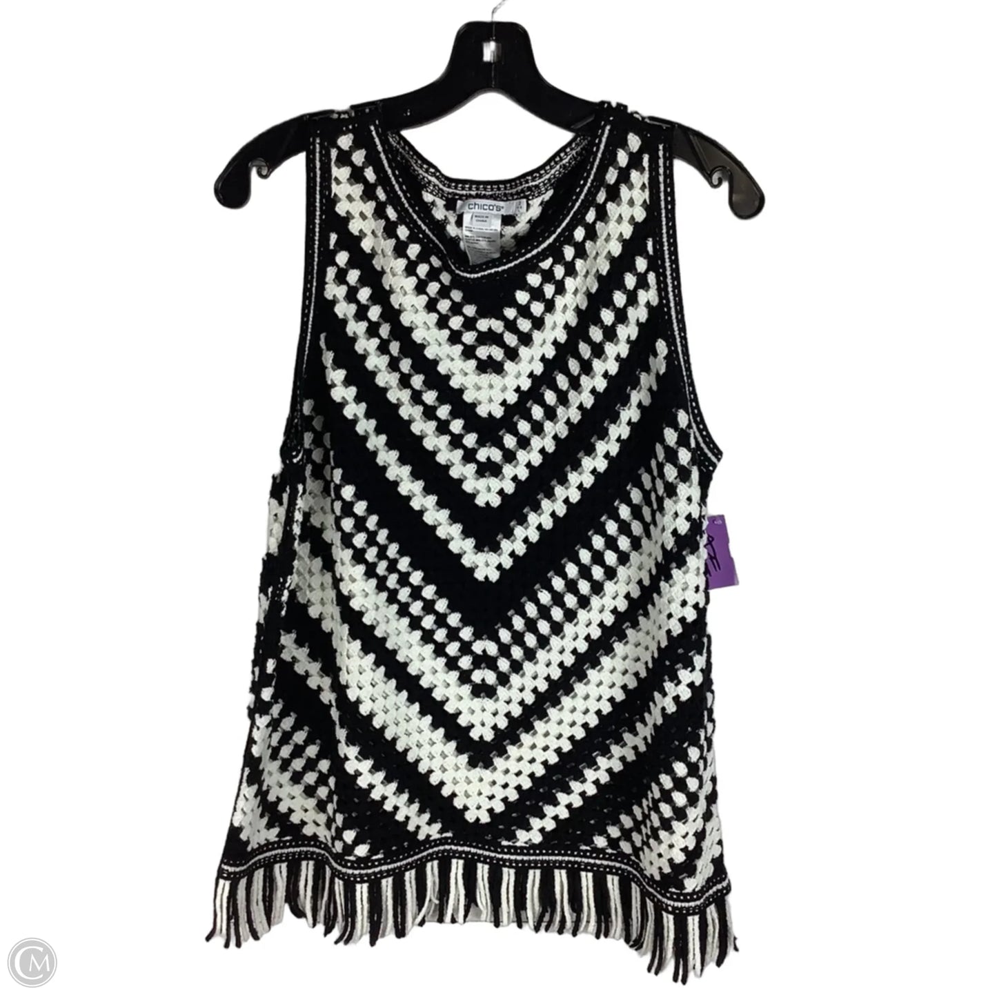 Top Sleeveless By Chicos In Black & White, Size: L