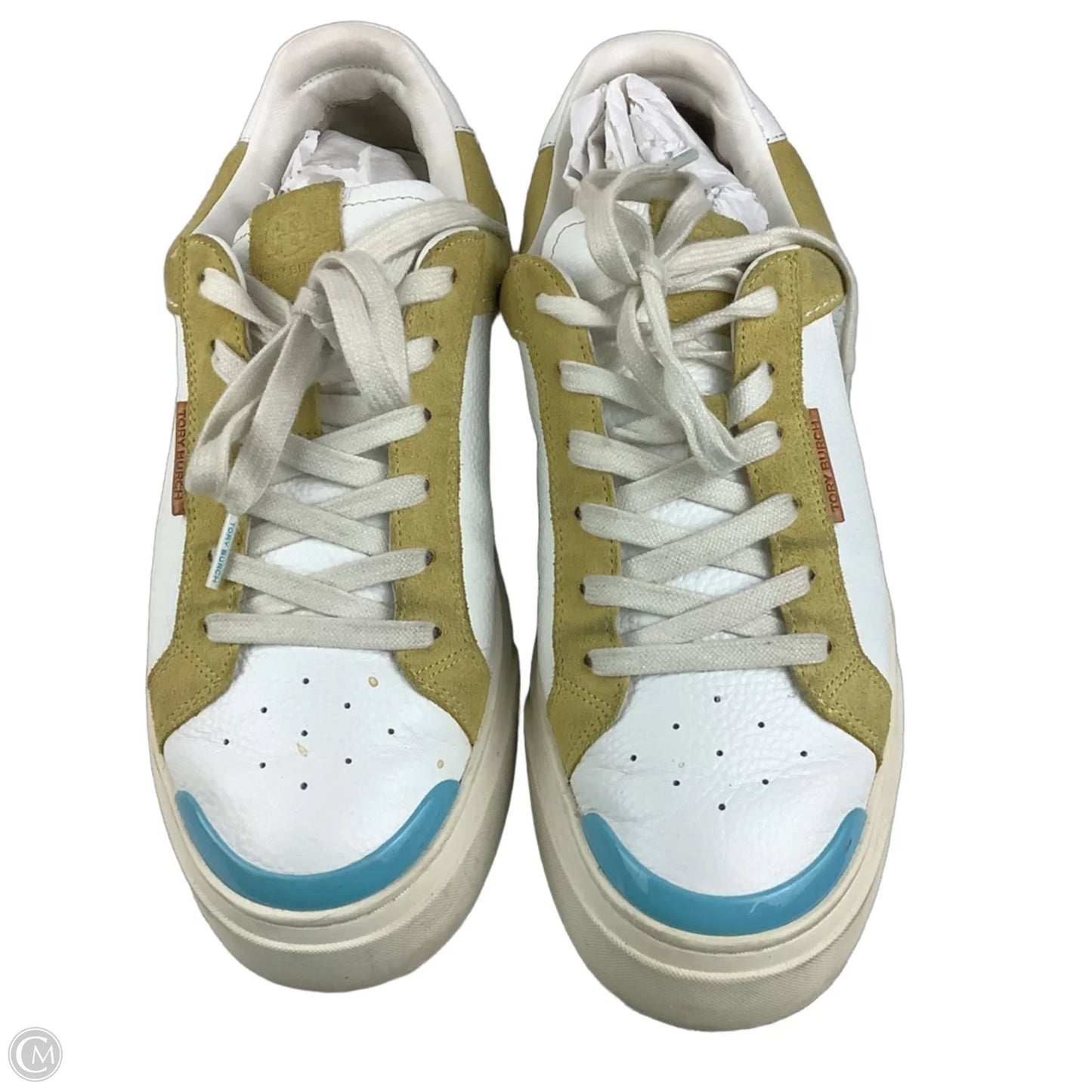 Shoes Designer By Tory Burch In White & Yellow, Size: 10