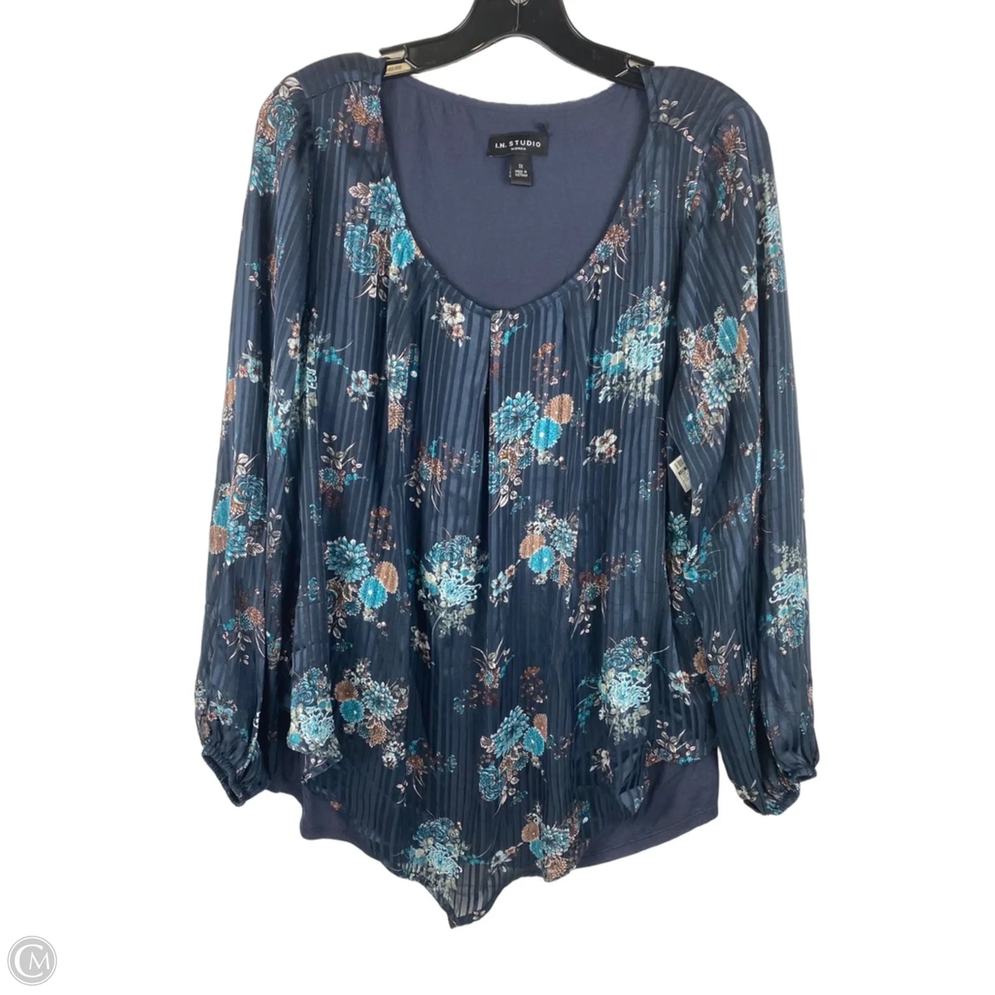 Top Long Sleeve By In Studio In Navy, Size: 1x
