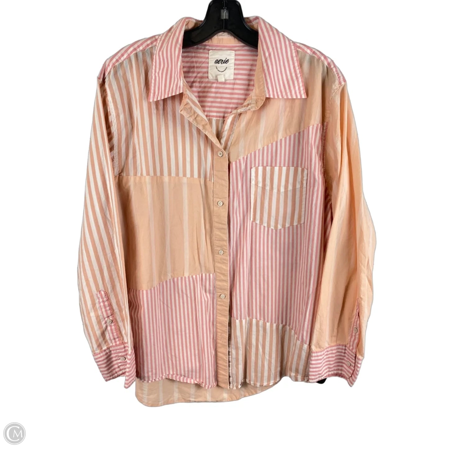 Top Long Sleeve By Aerie In Orange & Pink, Size: M