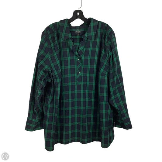 Top Long Sleeve By Talbots In Plaid Pattern, Size: 3x (22W)