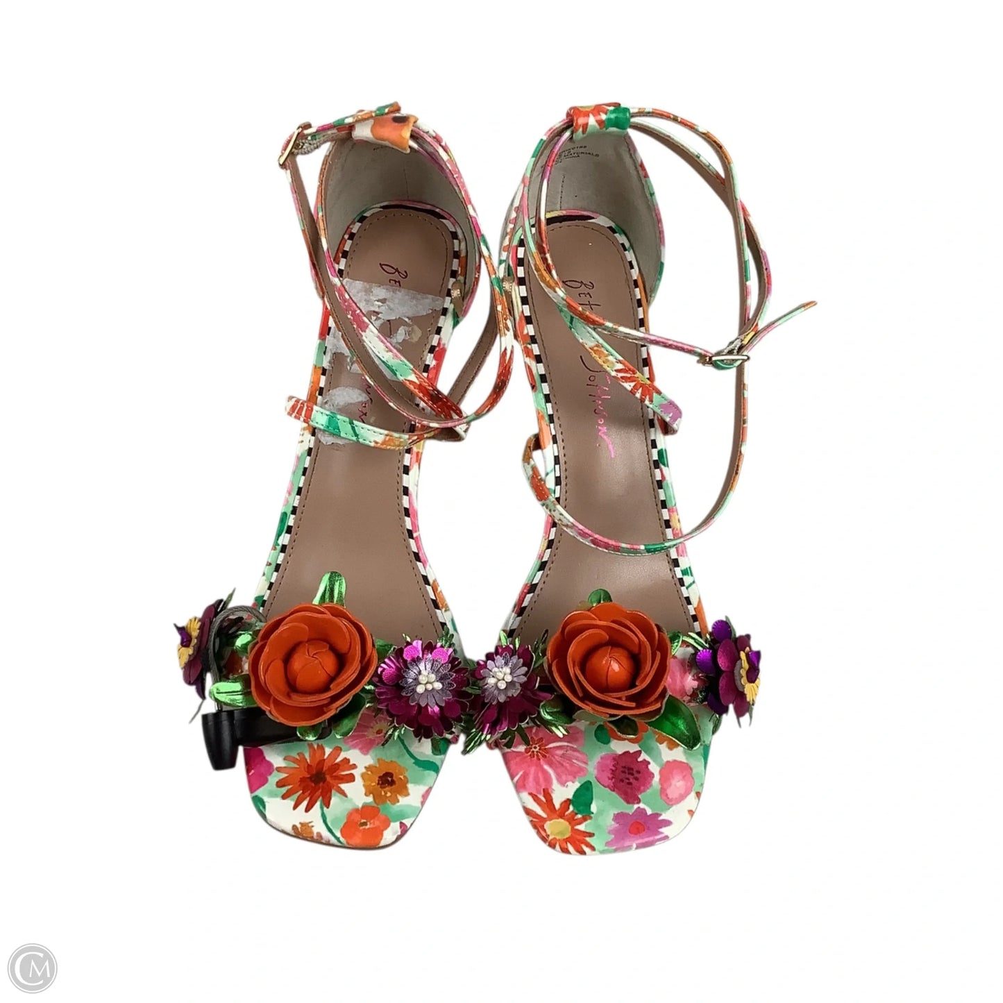 Sandals Heels Stiletto By Betsey Johnson In Floral Print, Size: 9