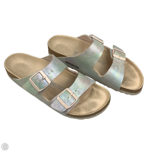 Sandals Flats By Birkenstock In Silver, Size: 9