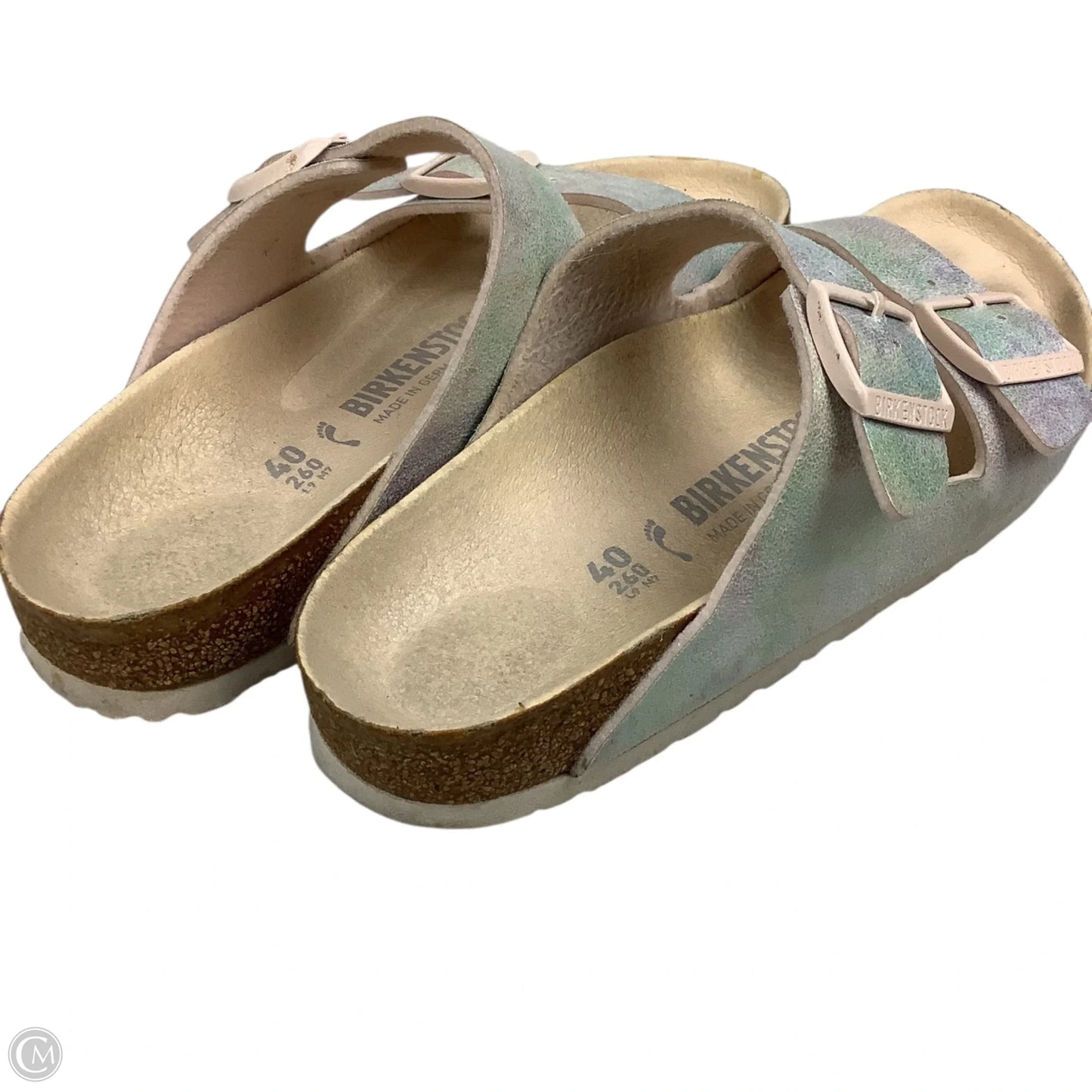 Sandals Flats By Birkenstock In Silver, Size: 9