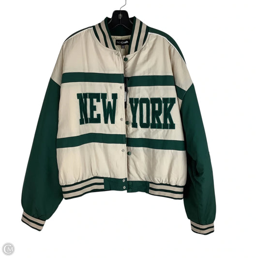 Jacket Puffer & Quilted By Fashion Nova In Cream & Green, Size: L