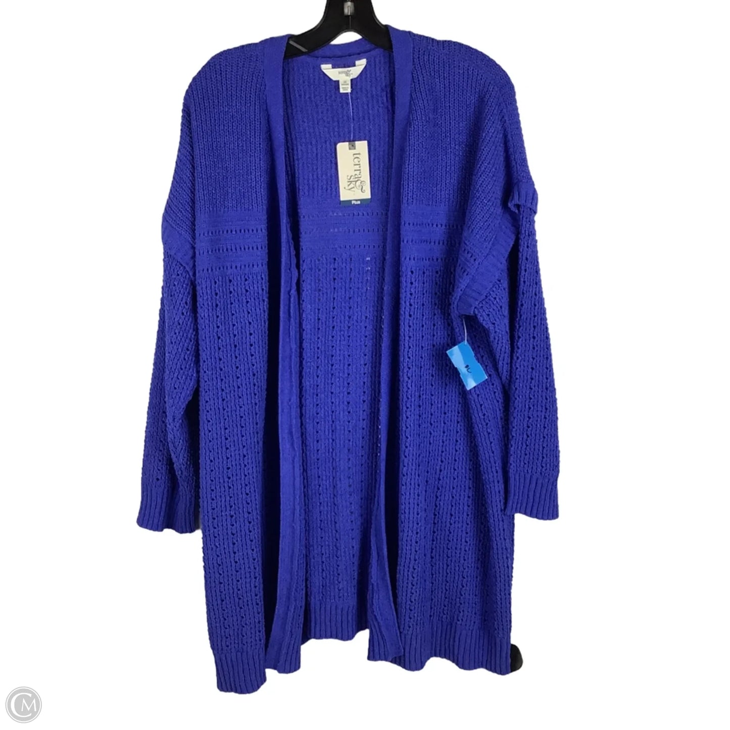 Sweater Cardigan By Terra & Sky In Blue, Size: 2x
