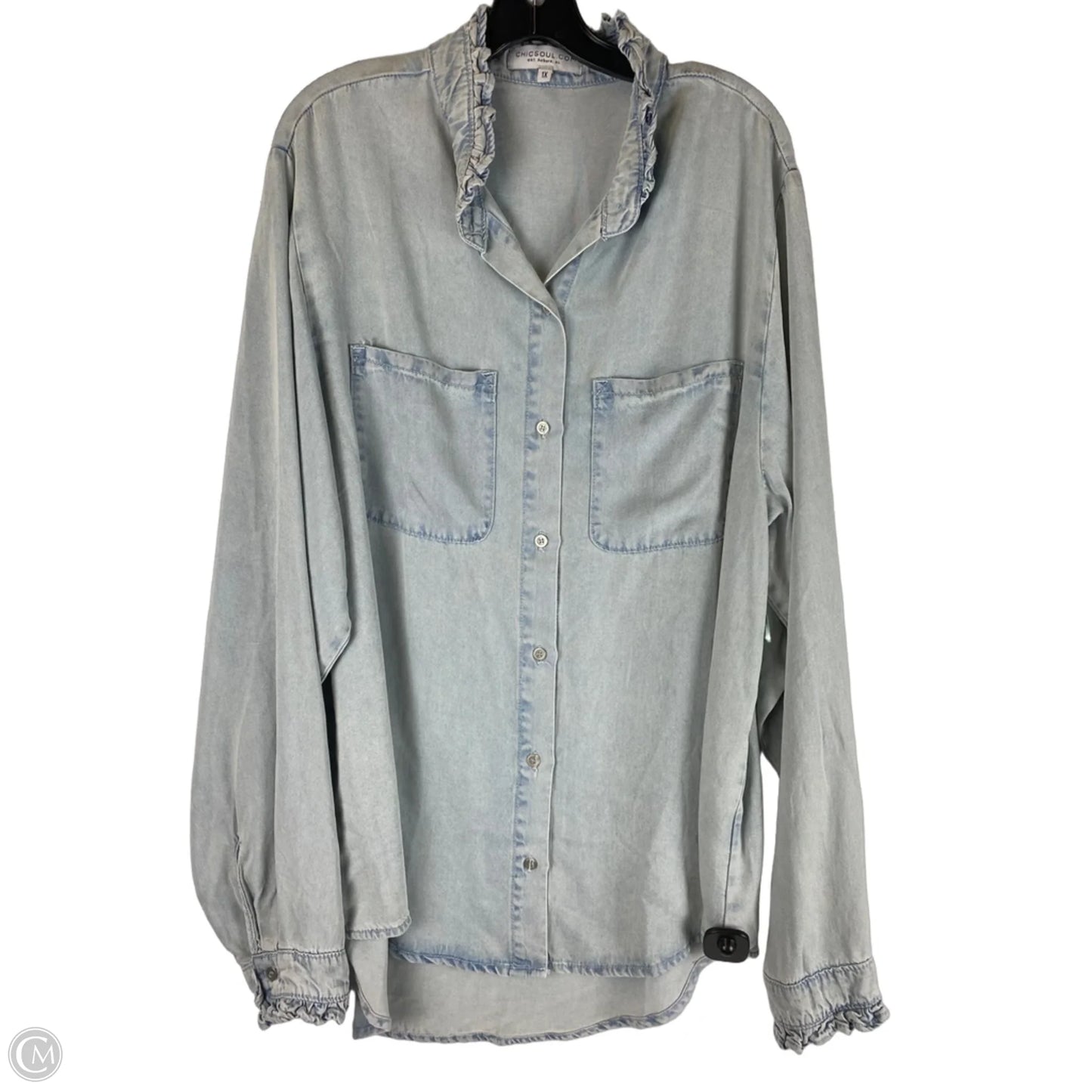 Top Long Sleeve By Chicsoul In Blue Denim, Size: 1x