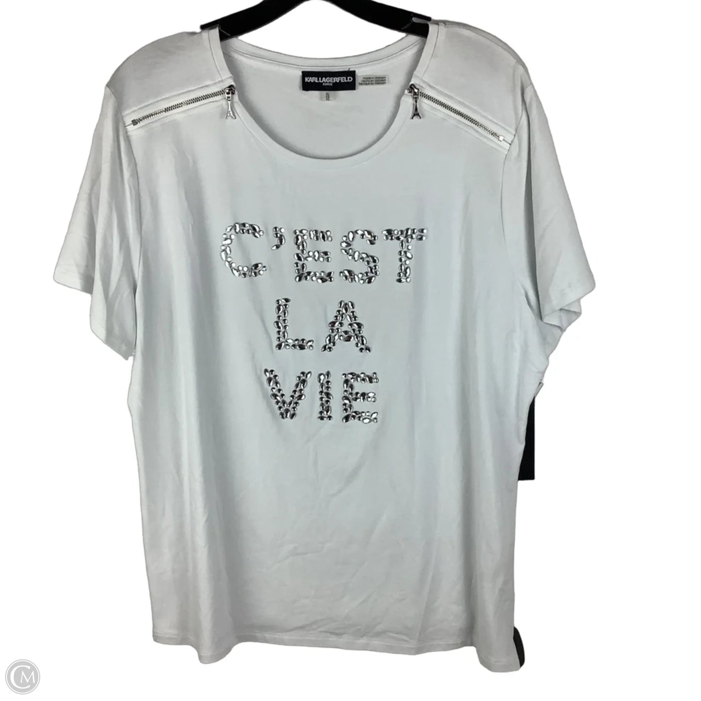 Top Short Sleeve Designer By Karl Lagerfeld In White, Size: Xl
