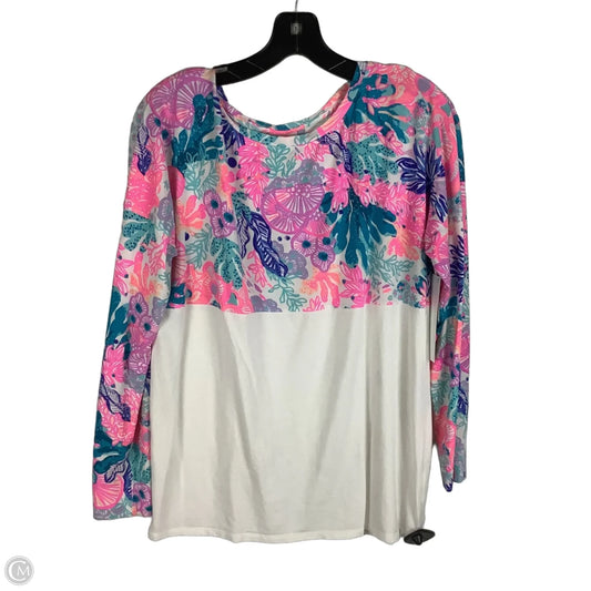 Top Long Sleeve Designer By Lilly Pulitzer In Pink & White, Size: S