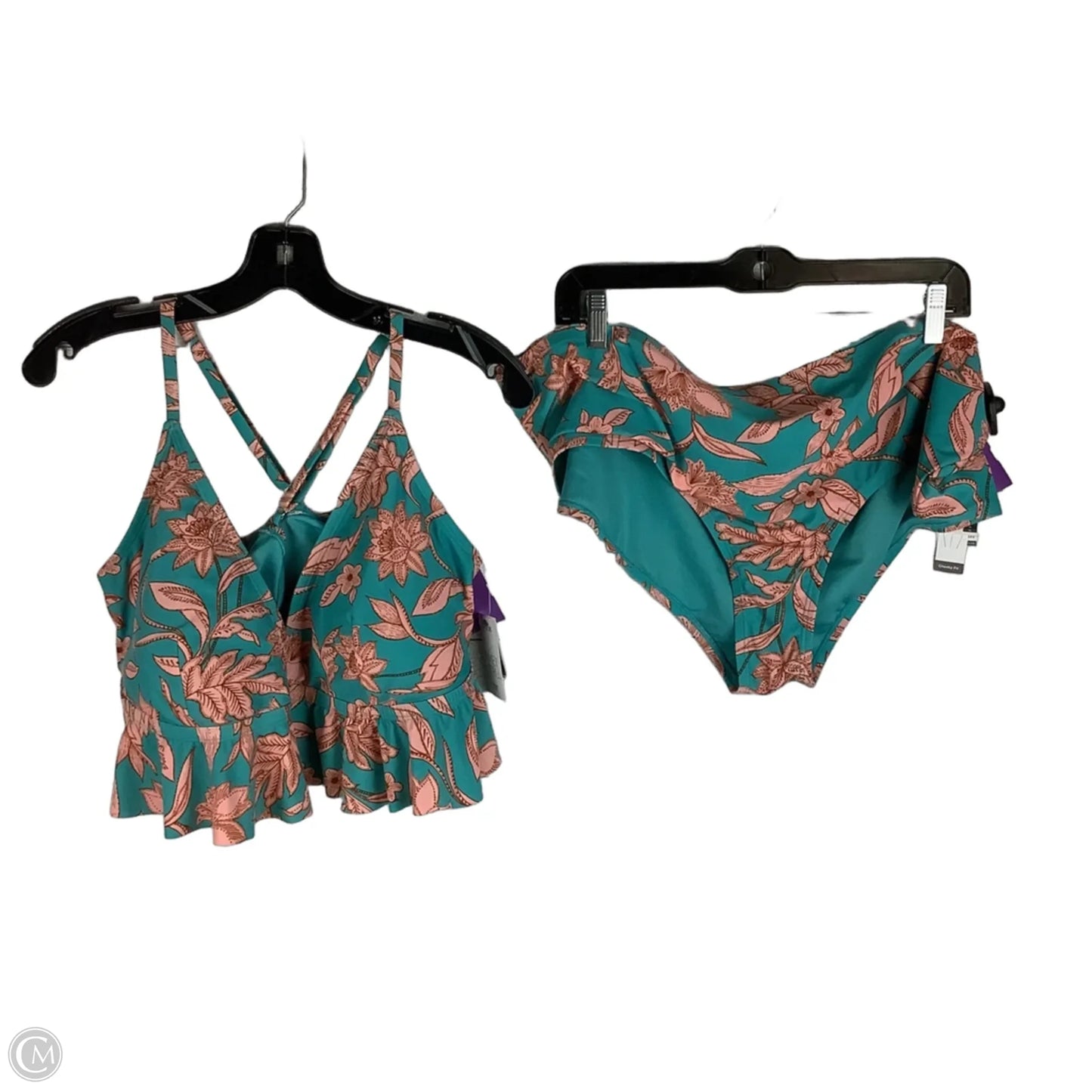 Swimsuit 2pc By Time And Tru In Blue & Pink, Size: 2x